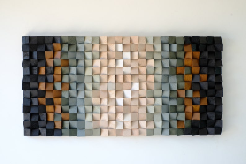 Handmade 3D Wooden Wall Art with Gradient Earthy Tones for Modern Decor | Wooden Mosaic Wood Art Decor