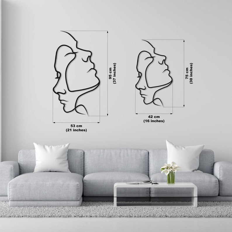 Minimalist Abstract Metal Wall Art - Modern Face Line Art Decor for Home and Office | Two Faces Metal Wall Art, Minimalist Line Wall Art (37 Inches)