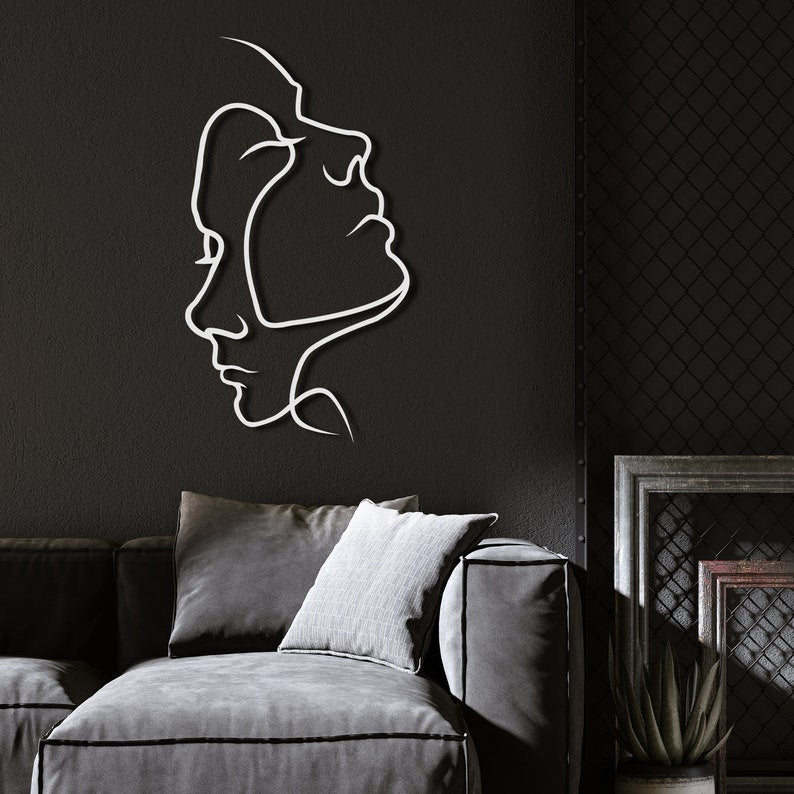 Minimalist Abstract Metal Wall Art - Modern Face Line Art Decor for Home and Office | Two Faces Metal Wall Art, Minimalist Line Wall Art (30 Inches)