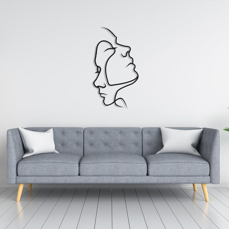 Minimalist Abstract Metal Wall Art - Modern Face Line Art Decor for Home and Office | Two Faces Metal Wall Art, Minimalist Line Wall Art (30 Inches)
