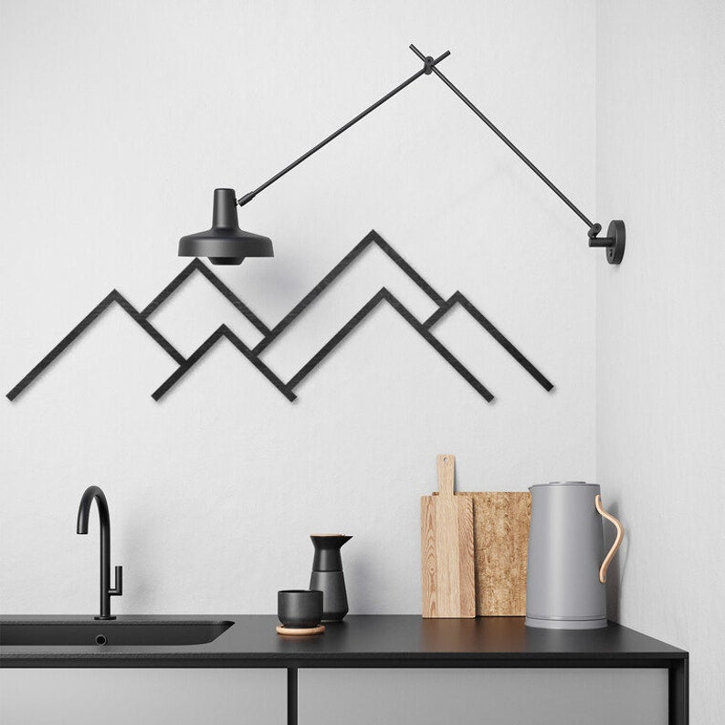 Minimalist Mountain Metal Wall Art for Modern Home Décor – Geometric Black Design | Mountain Design Wall Art Shapes design