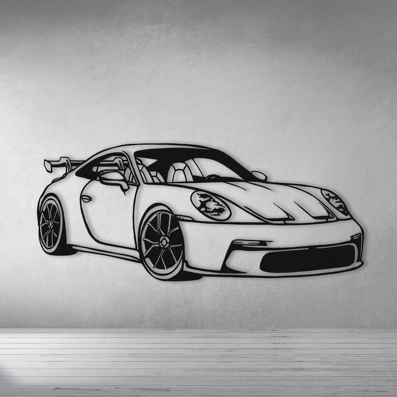 Modern Porsche Metal Sports Car Wall Art – Sleek Decor for Office, Garage, or Living Room | Porsche Sports Car Metal Wall Art Decor, Metal Wall Art, Metal Wall Decor, Automotive(48×20)