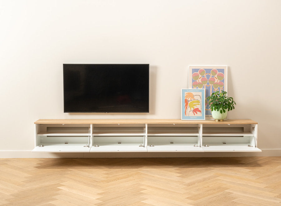 Modern Floating TV Cabinet with Minimalist Design and Natural Wood Finish – Perfect for Living Rooms