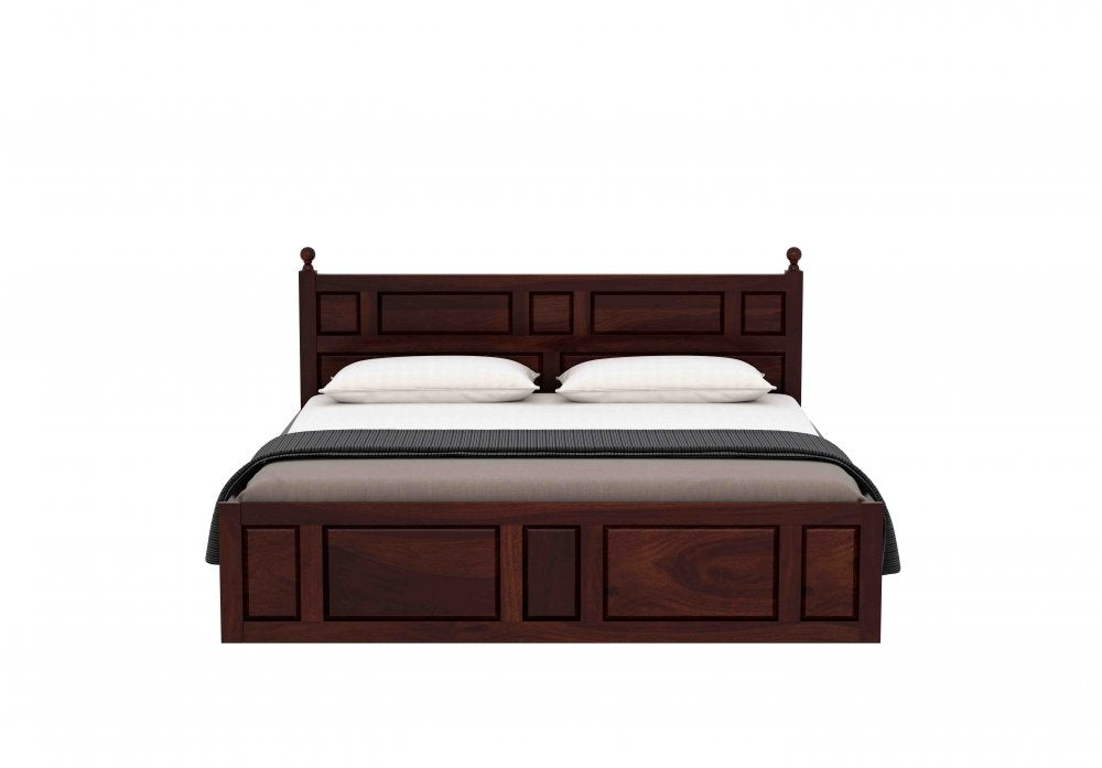 Elegant Solid Wood King Size Double Bed with Storage | Classic Wooden Bedroom Furniture - Elegant Solid Wood Double Bed with Classic Design and Storage Options (Dark Brown)