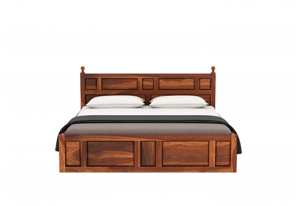 Premium Solid Wood King Size Double Bed with Storage | Natural Finish Wooden Bed - Elegant Wooden Double Bed with Storage and Modern Design