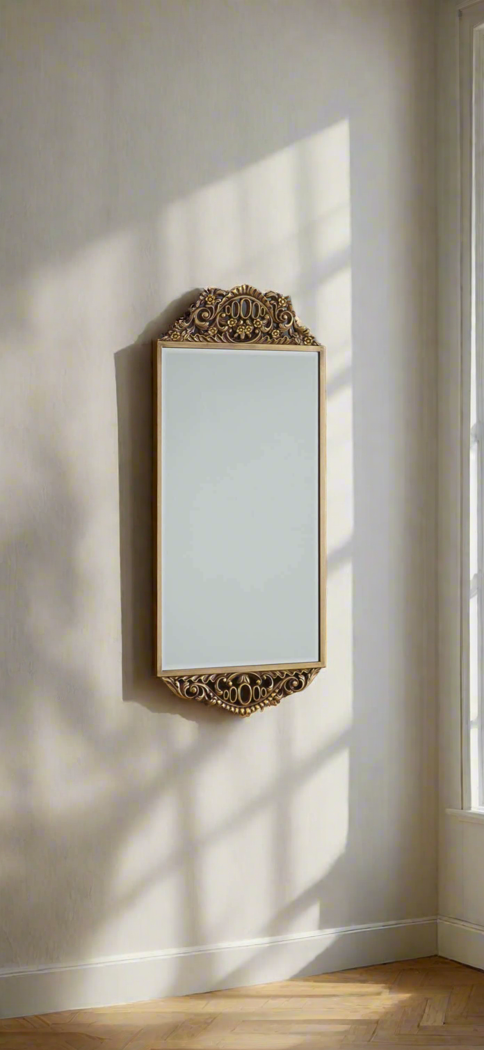 Vintage Gold Ornate Wall Mirror – Rectangular Decorative Mirror for Classic Home Decor | Timeless Elegance in Premium Teakwood