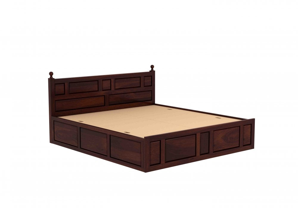 Elegant Solid Wood King Size Double Bed with Storage | Classic Wooden Bedroom Furniture - Elegant Solid Wood Double Bed with Classic Design and Storage Options (Dark Brown)