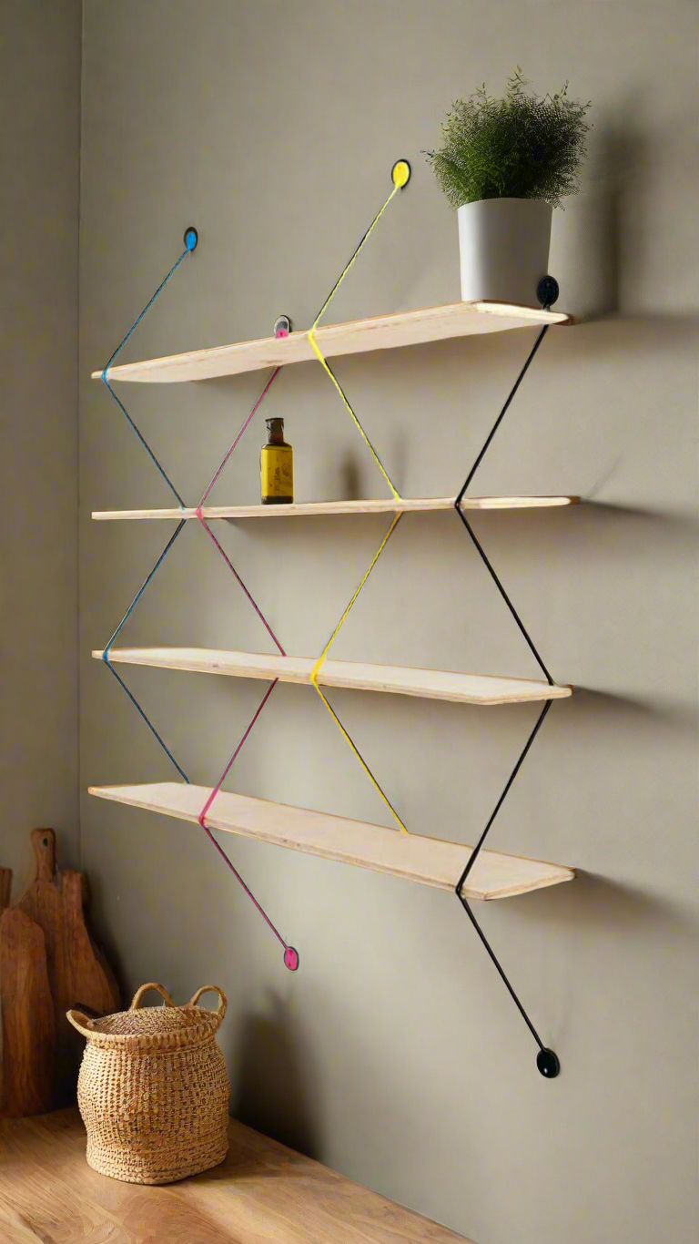 Colorful Geometric Wall Shelf - Modern Minimalist Storage Solution
