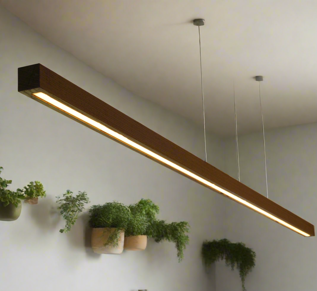 Modern Wooden LED Pendant Light Minimalist Ceiling Lighting for Home Office Straight Bar LED Hanging Liner Teak Wood Bar Lights