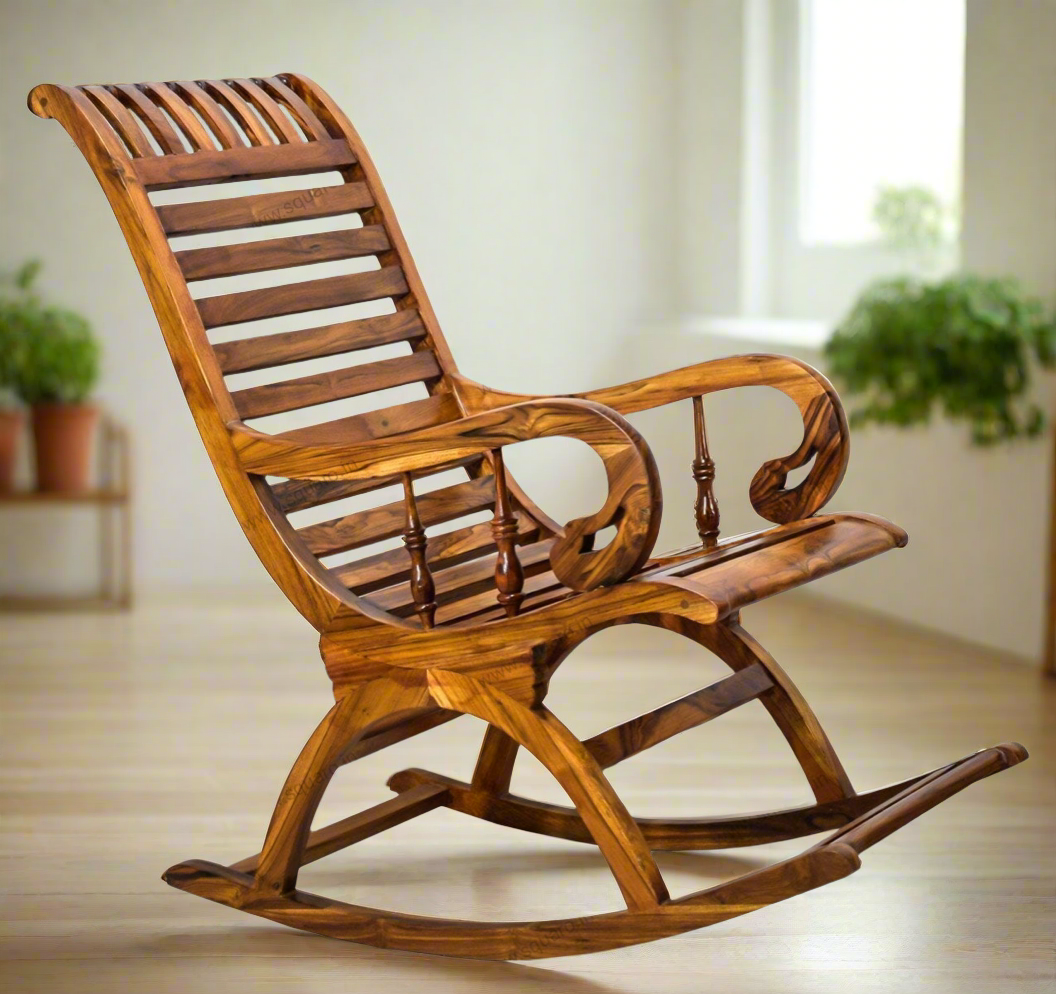 Sheesham Wooden Rocking Chair Wooden Rolling Chair | Wooden Easy Relax ...