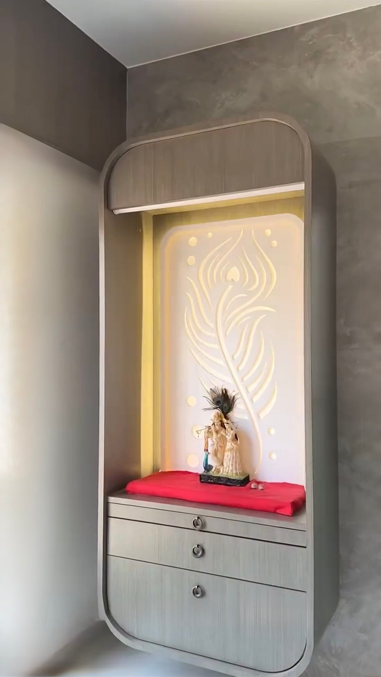 Elegant Designer Temple with Decorative Lighting and Built-In Storage Cabinets