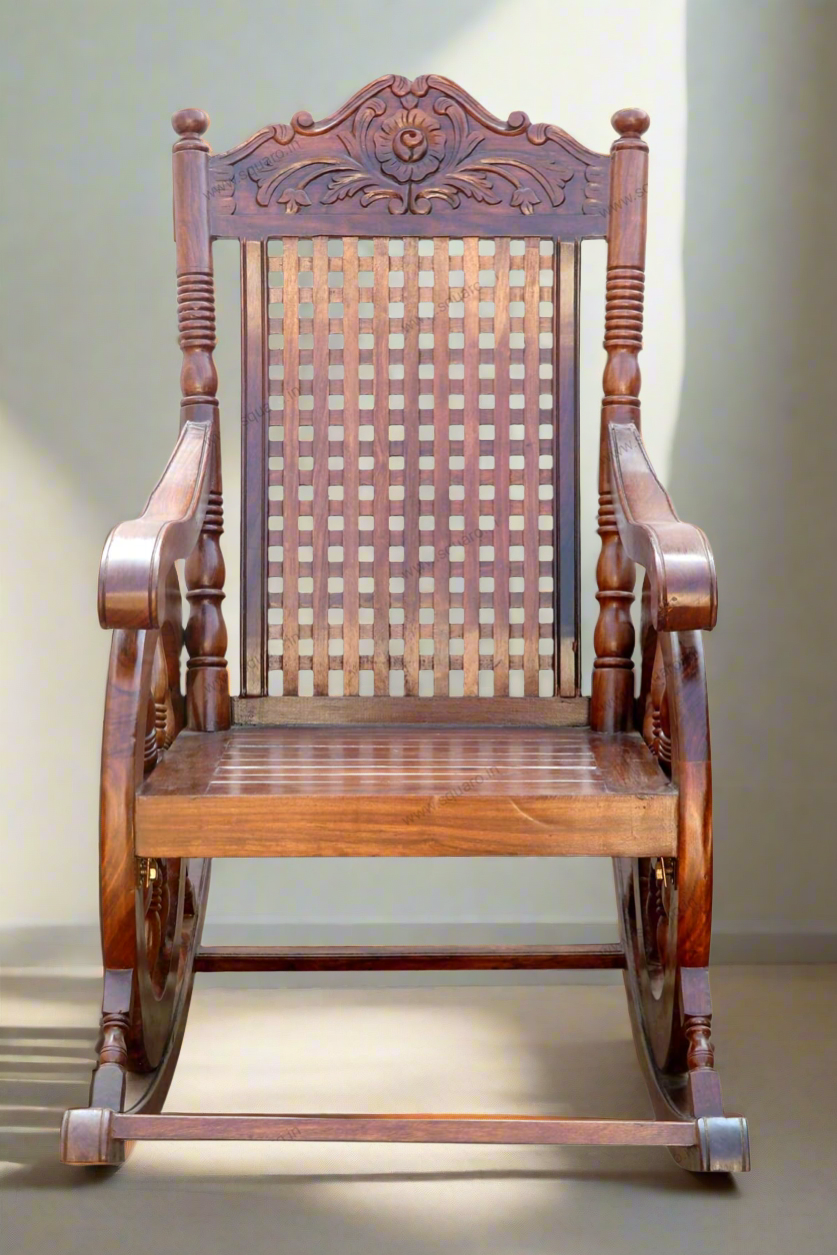 Sheesham Handcrafted Wooden Rocking Chair Wooden armrest Chair with Back Support for Living Room