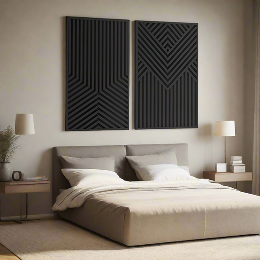Modern Black Geometric Wall Art Panels for Elegant Living Rooms | Minimalist Black Geometric Wall Art Panels for Modern Interiors
