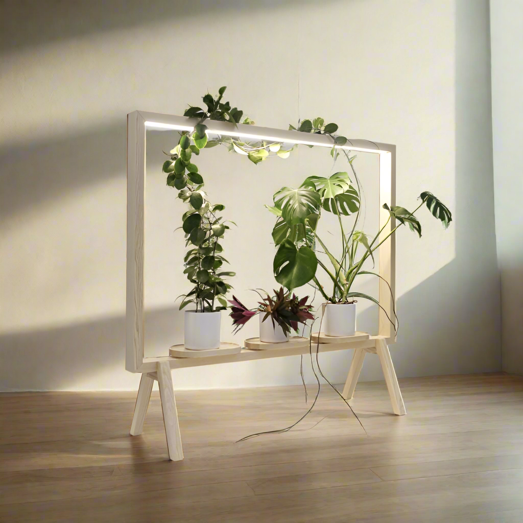 Elegant Rectangle Wooden Planter Stand with Built-In LED Grow Light for Indoor Plants