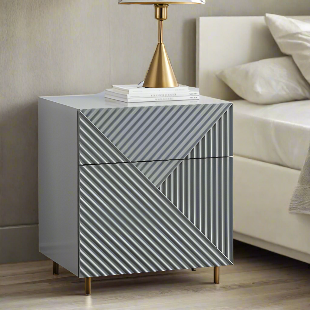 Minimalist Design Bedside Cabinet Table | Modern Design Bedside Table | Modern Geometric Storage Bedside Table with Drawers | Stylish Nightstand for Contemporary Interiors