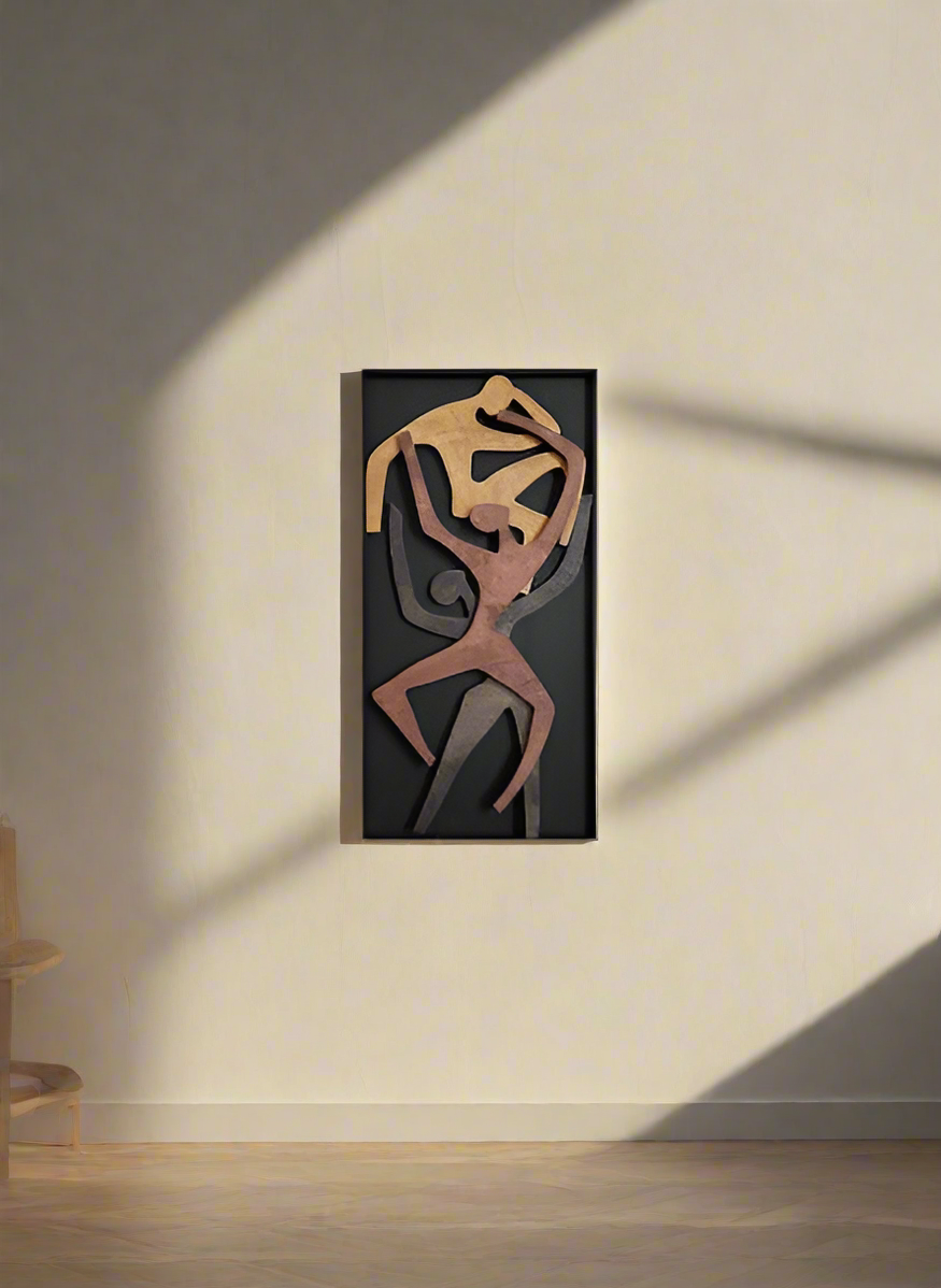 Humans Sculpture Vertical Wall Art Wooden Wall Decor | Abstract Wooden Wall Art with Dynamic Human Figures - Modern 3D Sculpture for Home Decor