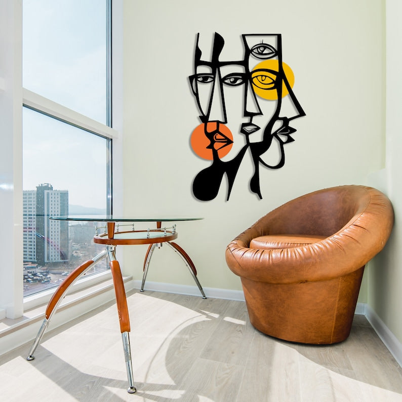 (Exclusive) - Colourful Pablo Picasso Modern Abstract Metal Wall Art with Vibrant Geometric Design for Living Room Decor