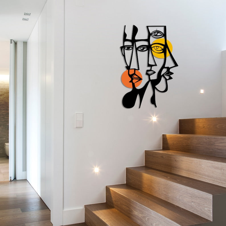 (Exclusive) - Colourful Pablo Picasso Modern Abstract Metal Wall Art with Vibrant Geometric Design for Living Room Decor