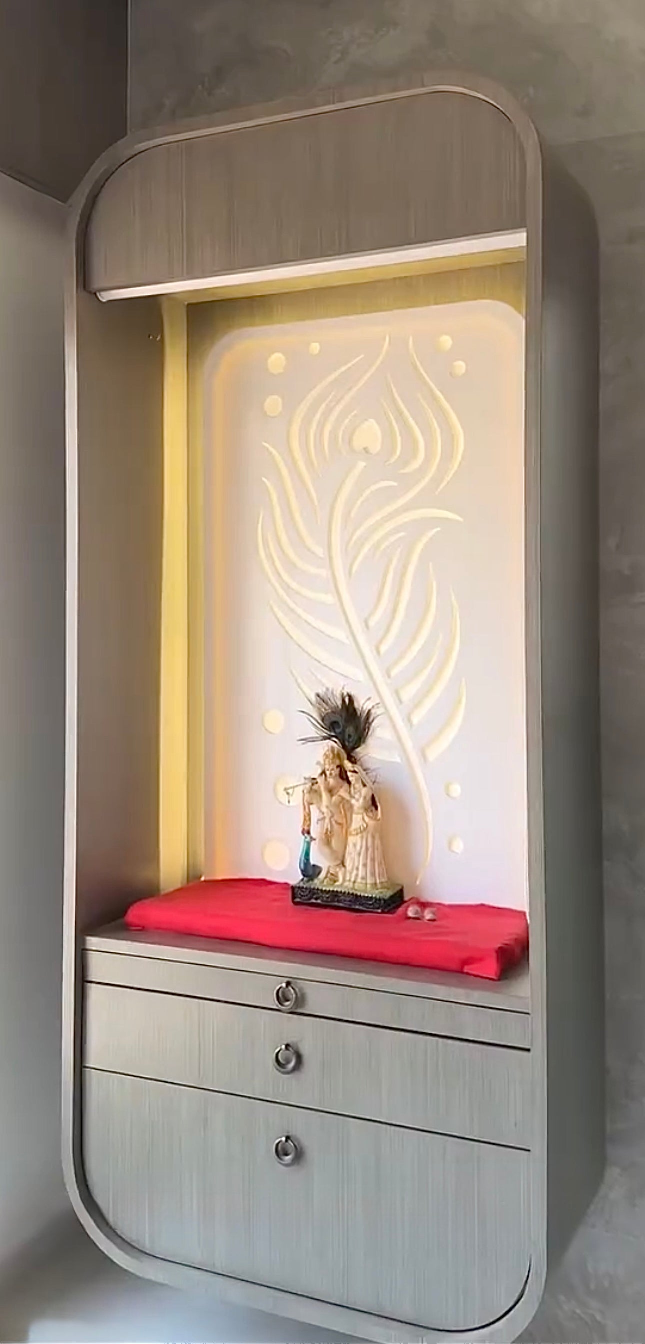 Minimalist Home Temple Unit Featuring Engraved Back Panel and Soft Ambient Lighting