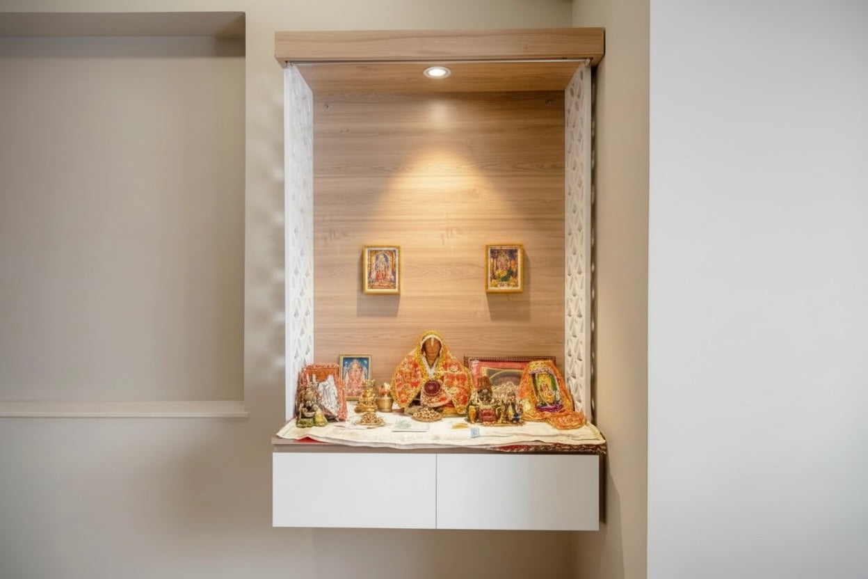 Modern Design Wall Mounted Pooja Mandir Home Temple for Modern Interior