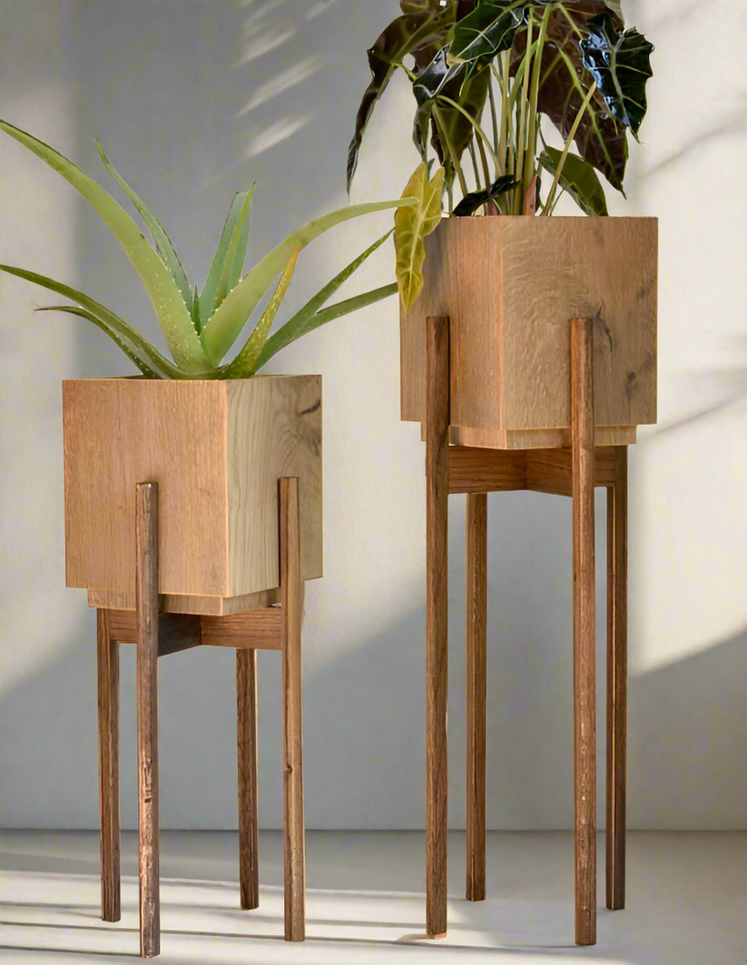 Modern Wooden Plant Stands with Elevated Square Planters - Minimalist ...