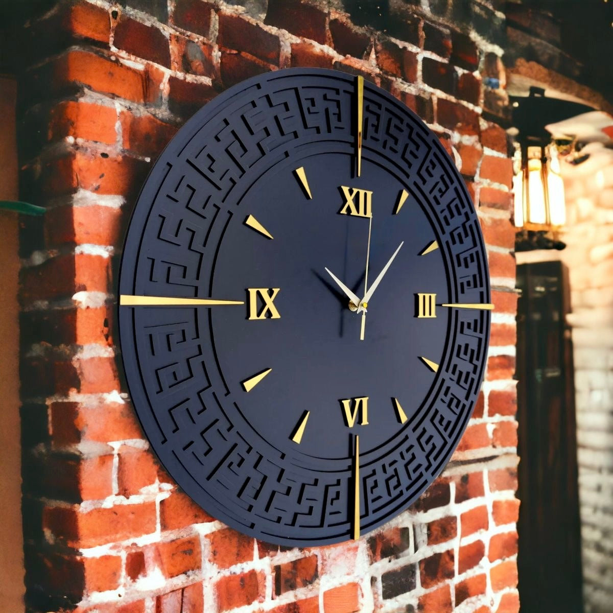 Luxury Deep Iris and Gold Roman Numeral Wall Clock - Modern Decorative Clock for Home and Office | Elegant Wall Clock with Intricate Pattern Design
