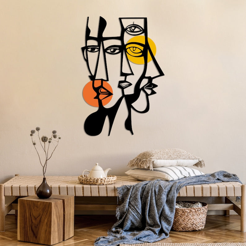 (Exclusive) - Colourful Pablo Picasso Modern Abstract Metal Wall Art with Vibrant Geometric Design for Living Room Decor