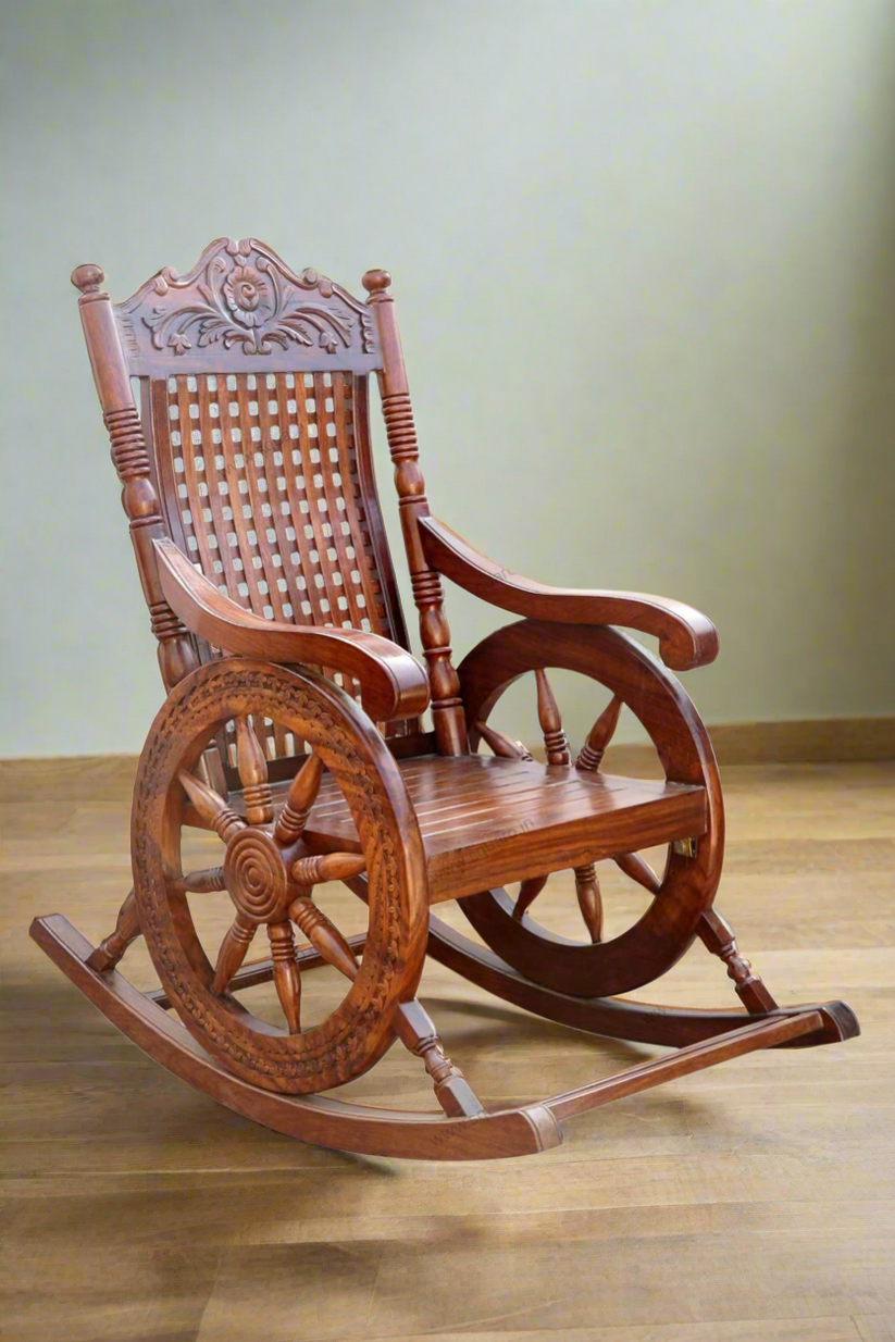Hand Crafted Rocking Chair Sheesham Handcrafted Wooden Rocking Chair Wooden armrest Chair with Ba ...