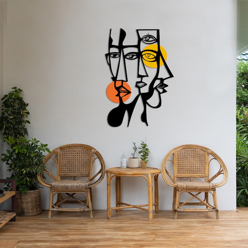 (Exclusive) - Colourful Pablo Picasso Modern Abstract Metal Wall Art with Vibrant Geometric Design for Living Room Decor