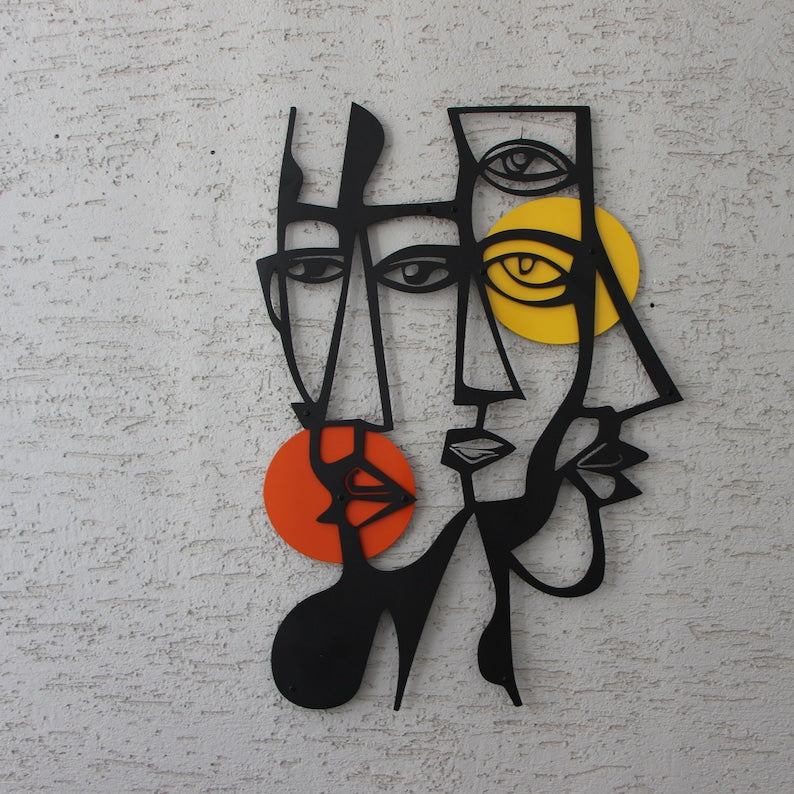 (Exclusive) - Colourful Pablo Picasso Modern Abstract Metal Wall Art with Vibrant Geometric Design for Living Room Decor