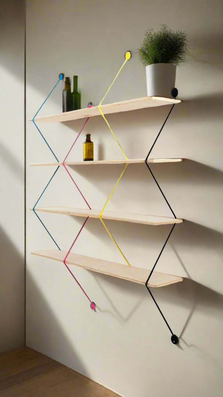 Colorful Geometric Wall Shelf - Modern Minimalist Storage Solution