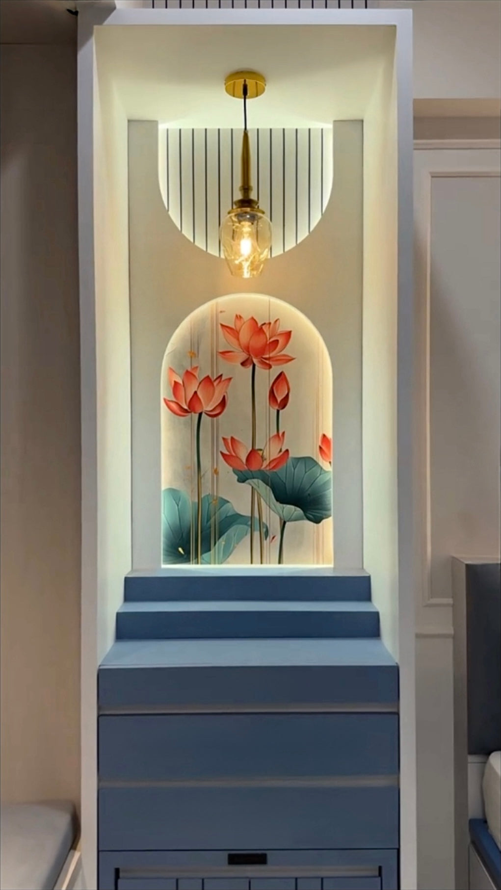 Premium quality wooden pooja mandir with LED lights and modern design for stylish home interiors.