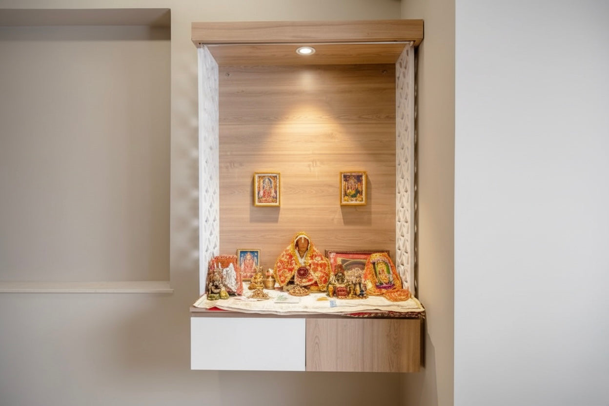 Modern Design Wall Mounted Pooja Mandir Home Temple for Modern Interior