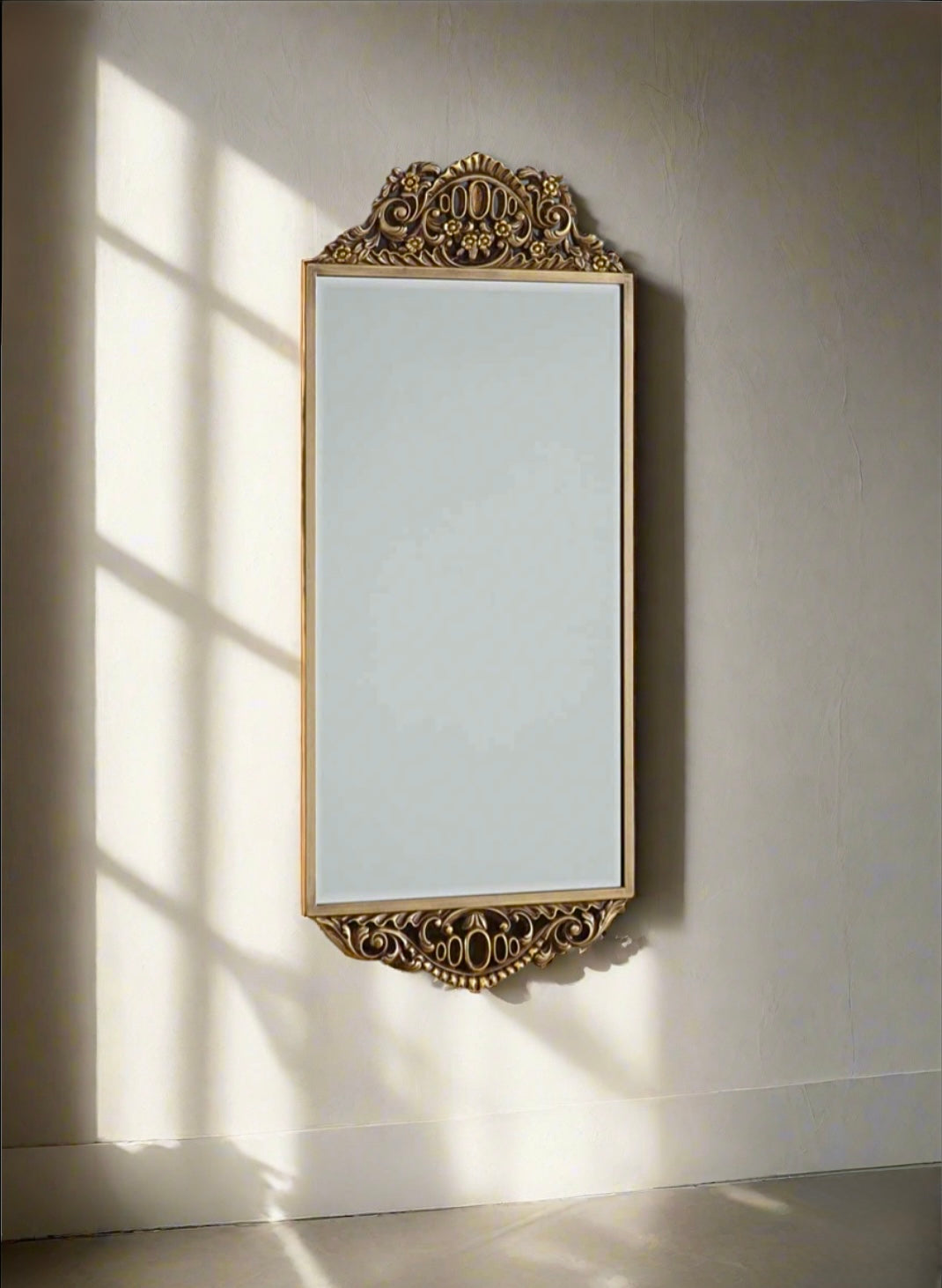 Vintage Gold Ornate Wall Mirror – Rectangular Decorative Mirror for Classic Home Decor | Timeless Elegance in Premium Teakwood