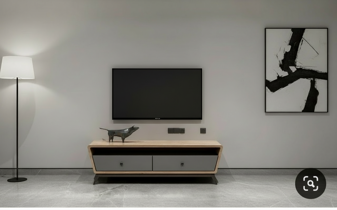 Sleek low-height TV cabinet with open shelves and stylish design.