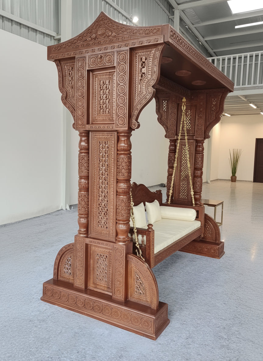 Classic Indian swing jhula made from teak wood for home décor
