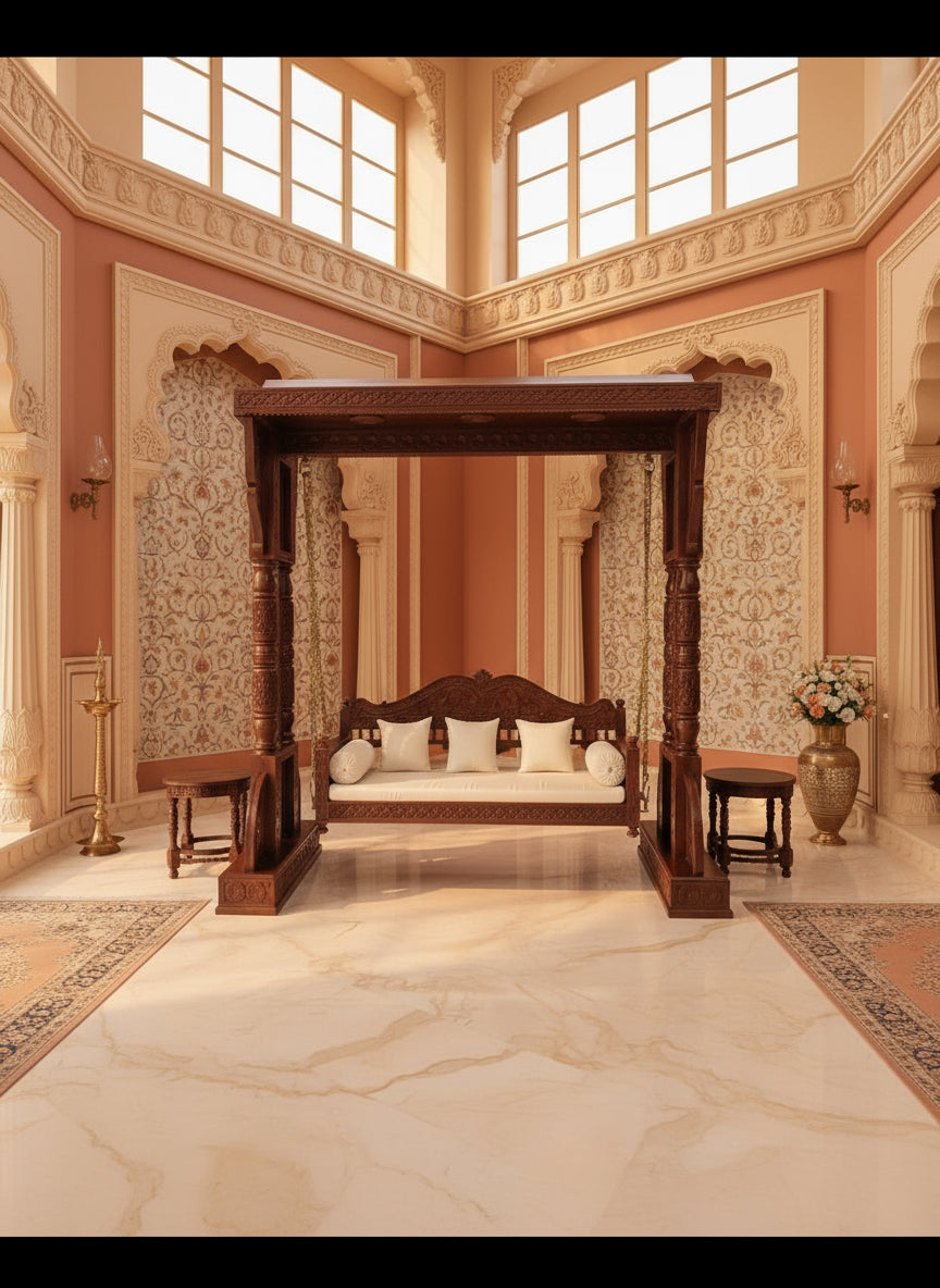 Premium sagwan wood swing for living room or balcony with brass fittings