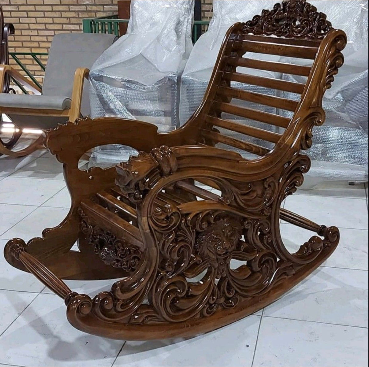 Hand Crafted Rocking Chair Handcrafted Solid Teakwood Rocking Chair With Heavy Carving – Premium ...