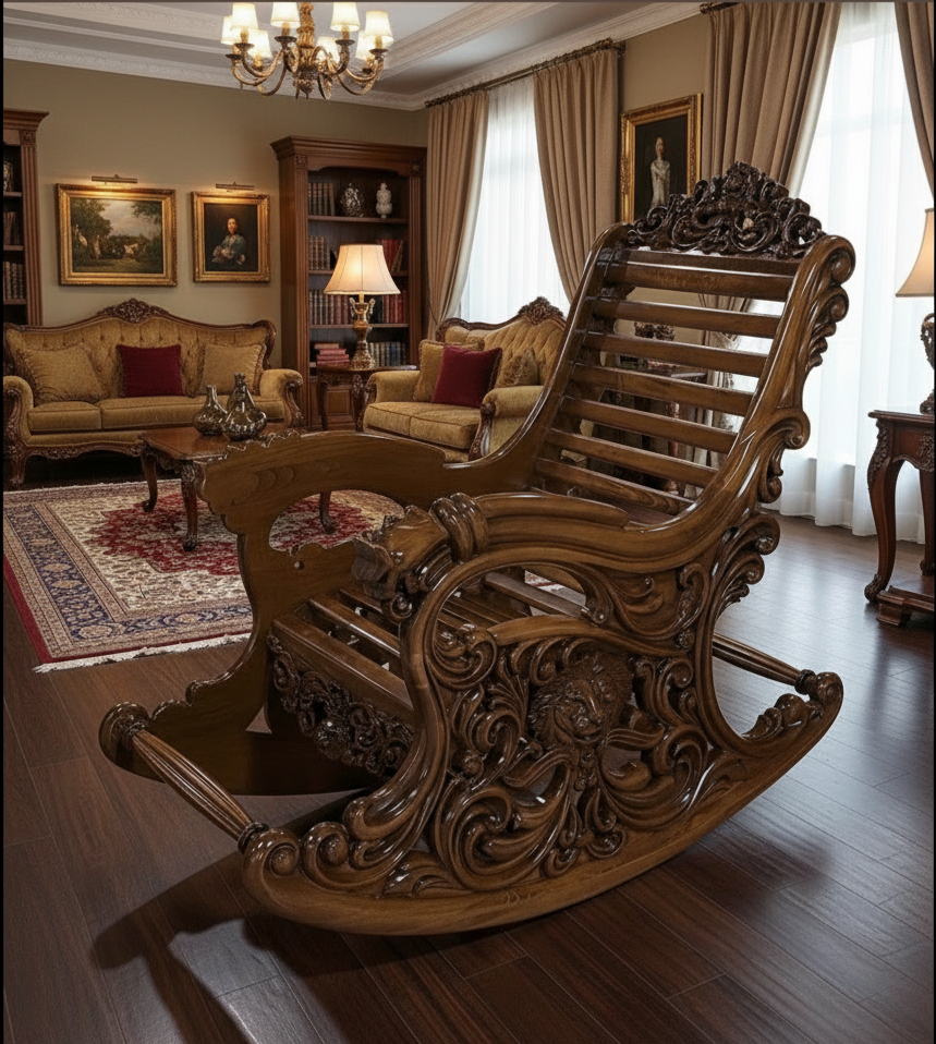 Hand Crafted Rocking Chair Handcrafted Solid Teakwood Rocking Chair With Heavy Carving – Premium ...