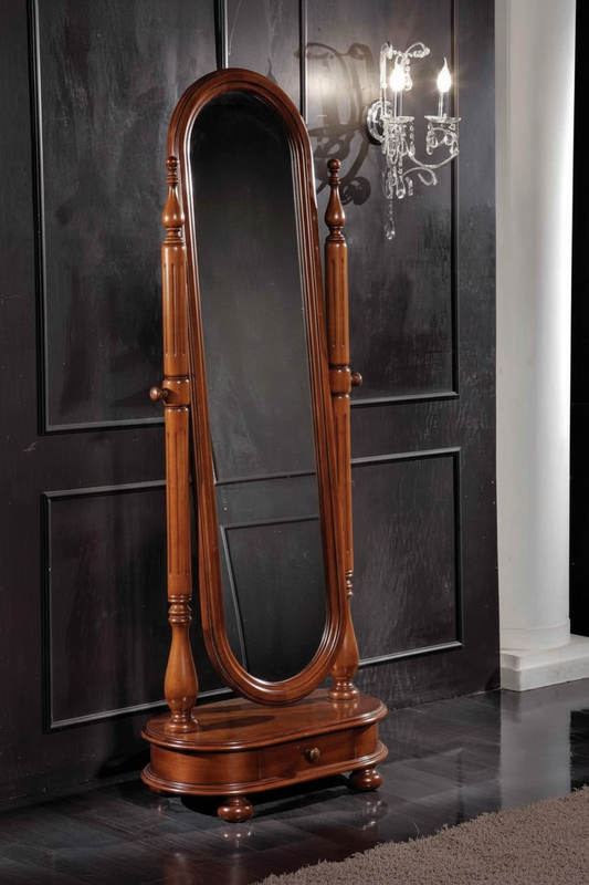 Handcrafted wooden standing mirror with drawer for home décor