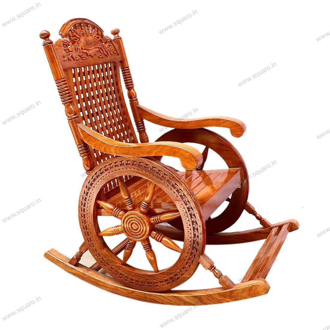 Sheesham Handcrafted Wooden Rocking Chair | Wooden Armrest Chair with Back Support for Living Room (Hi-Gloss)