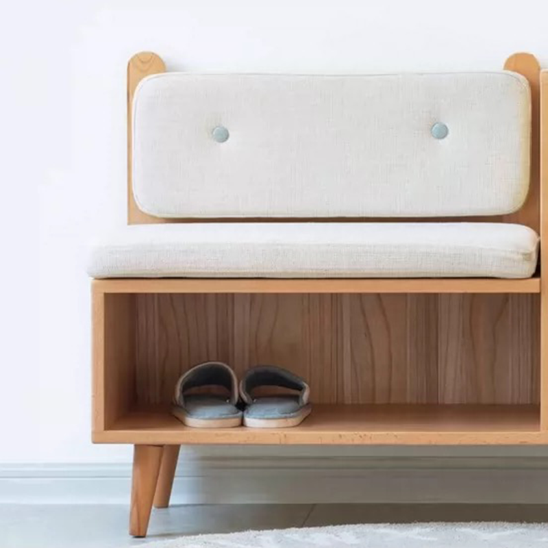 Modern Design Pinewood Sitting Shoe Rack with Cane Shutter - Elegant and Functional Entryway Solution