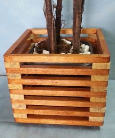 Handcrafted Wooden Slatted Planter Box for Indoor Plants