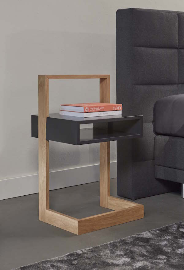 Bedside Table Black With Natural Wood | Modern Minimalist Bedside Table with Open Storage and Wooden Frame