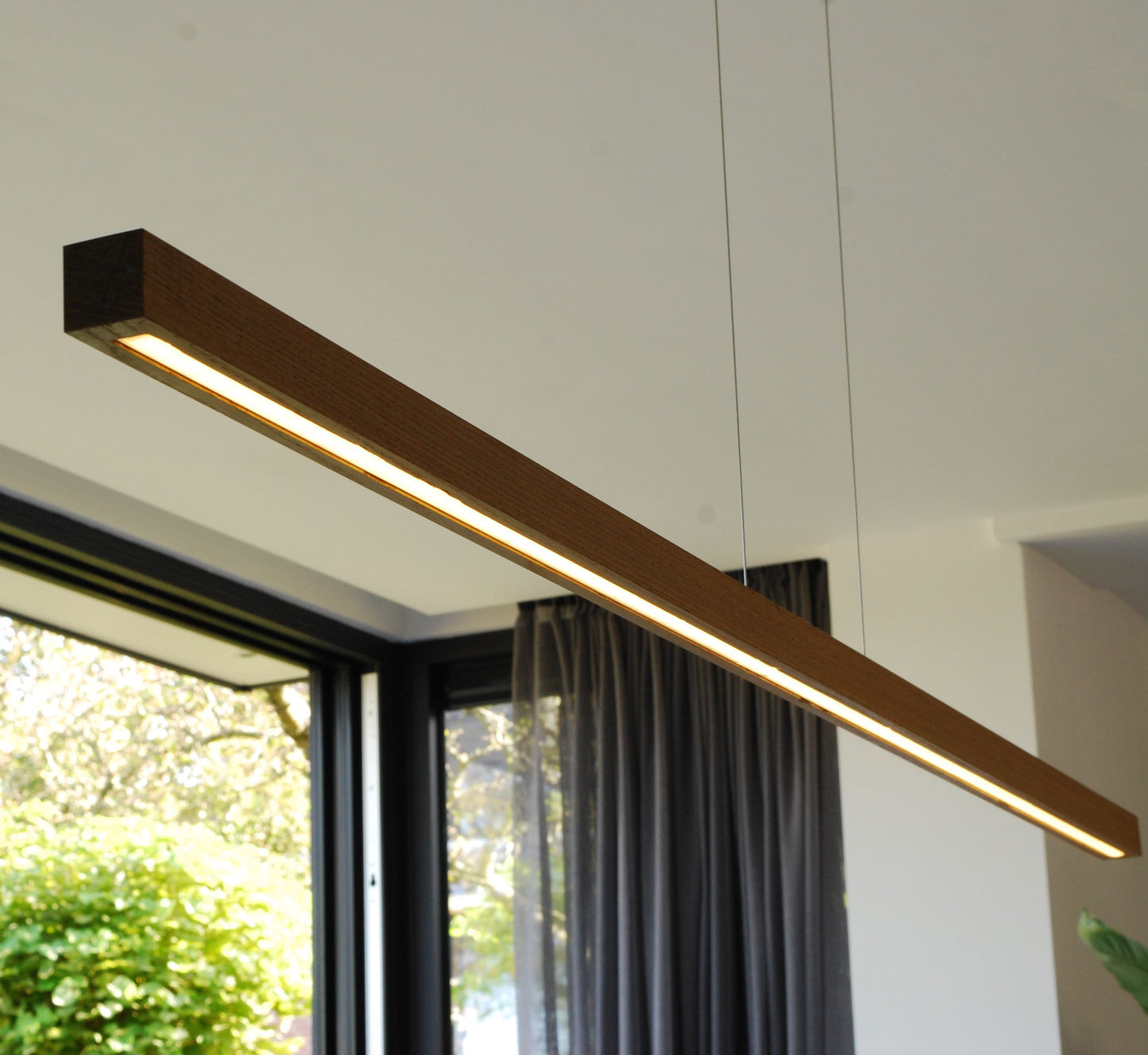 Modern Wooden LED Pendant Light – Minimalist Ceiling Lighting for Home & Office | Straight Bar LED Hanging Liner Teak Wood Bar Lights