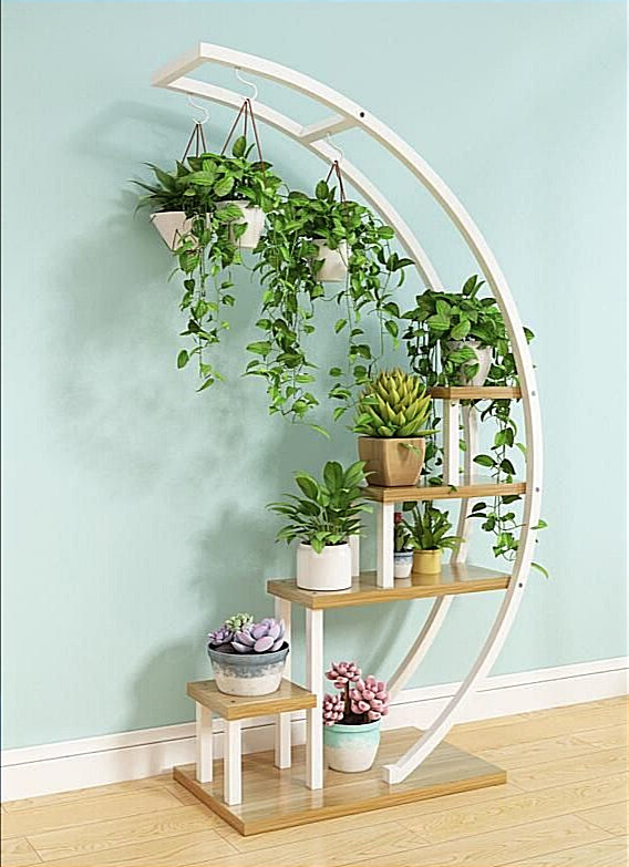 hanging planter rack Modern Multi-Tier Wooden Plant Stand with Hanging Planters for Indoor Decor