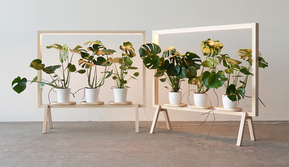 Elegant Rectangle Wooden Planter Stand with Built-In LED Grow Light for Indoor Plants