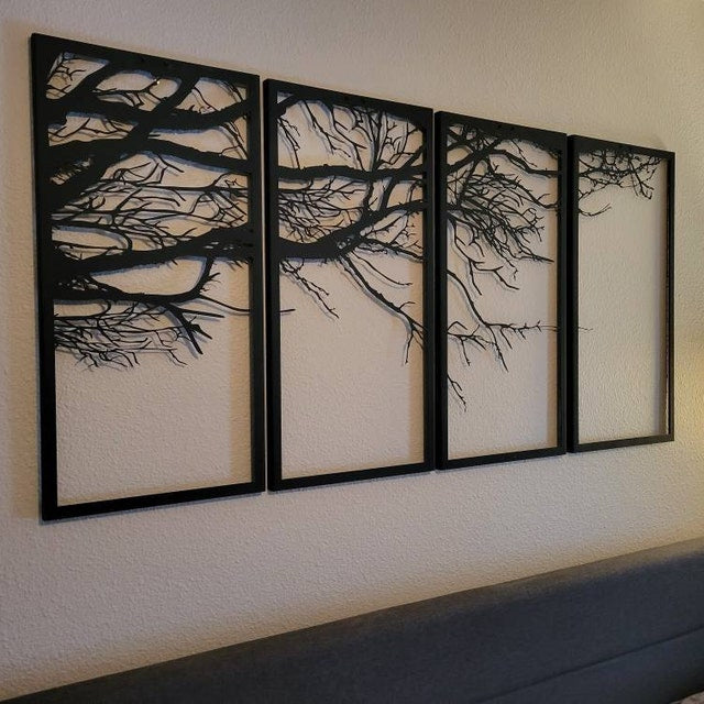 Metal Wall Art Decor, 4 Panels Tree of Life Decor, Metal Tree Decoration, Metal Wall Hangings, Tree Sign, Home Decor (72×36)