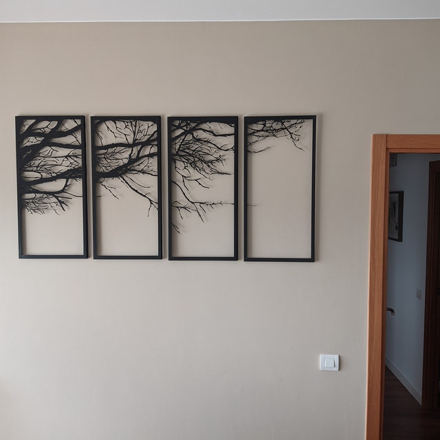 Metal Wall Art Decor, 4 Panels Tree of Life Decor, Metal Tree Decoration, Metal Wall Hangings, Tree Sign, Home Decor (72×36)