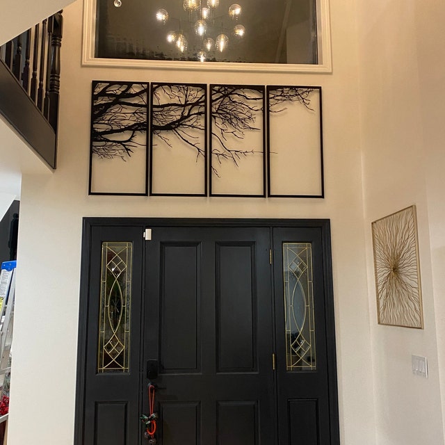 Metal Wall Art Decor, 4 Panels Tree of Life Decor, Metal Tree Decoration, Metal Wall Hangings, Tree Sign, Home Decor (72×36)
